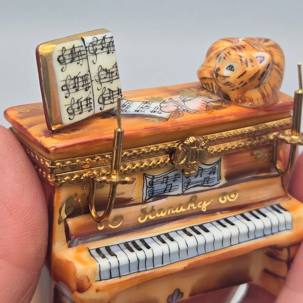 Vintage Limoges Trinket Box Piano Cat Candelabra Ballerina La Gloriette Painted